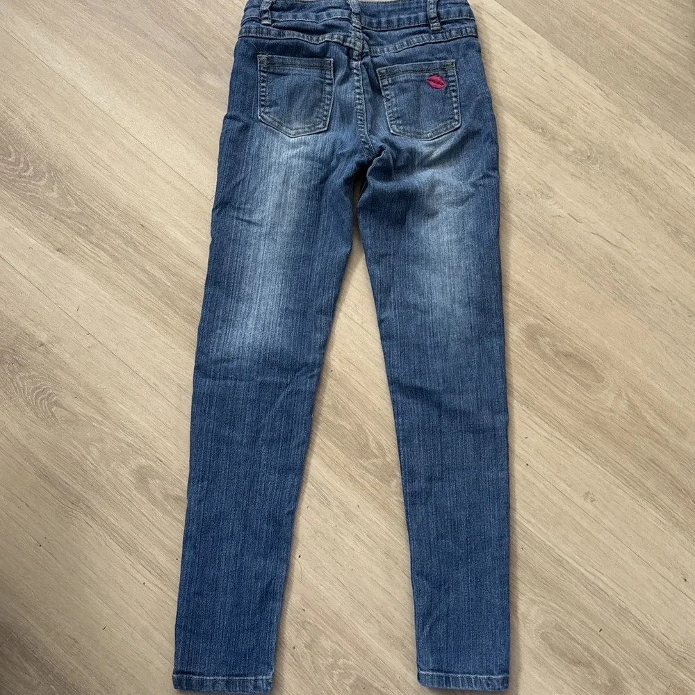 Girls Betsey Johnson‎ BJ71112 Blue Embroidered Skinny Distressed Jeans Size 10